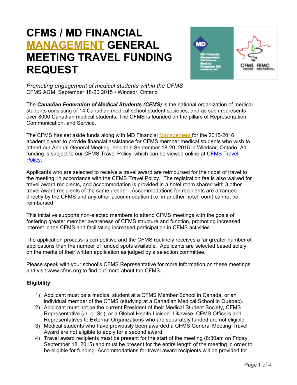 Cfms / Md Financial Management General Meeting Travel Funding Request