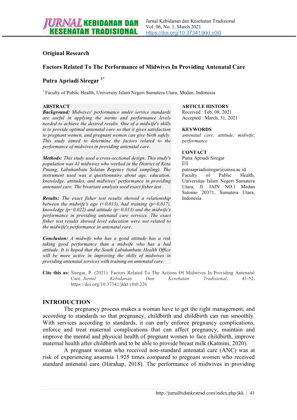 Original Research Factors Related to the Performance of Midwives