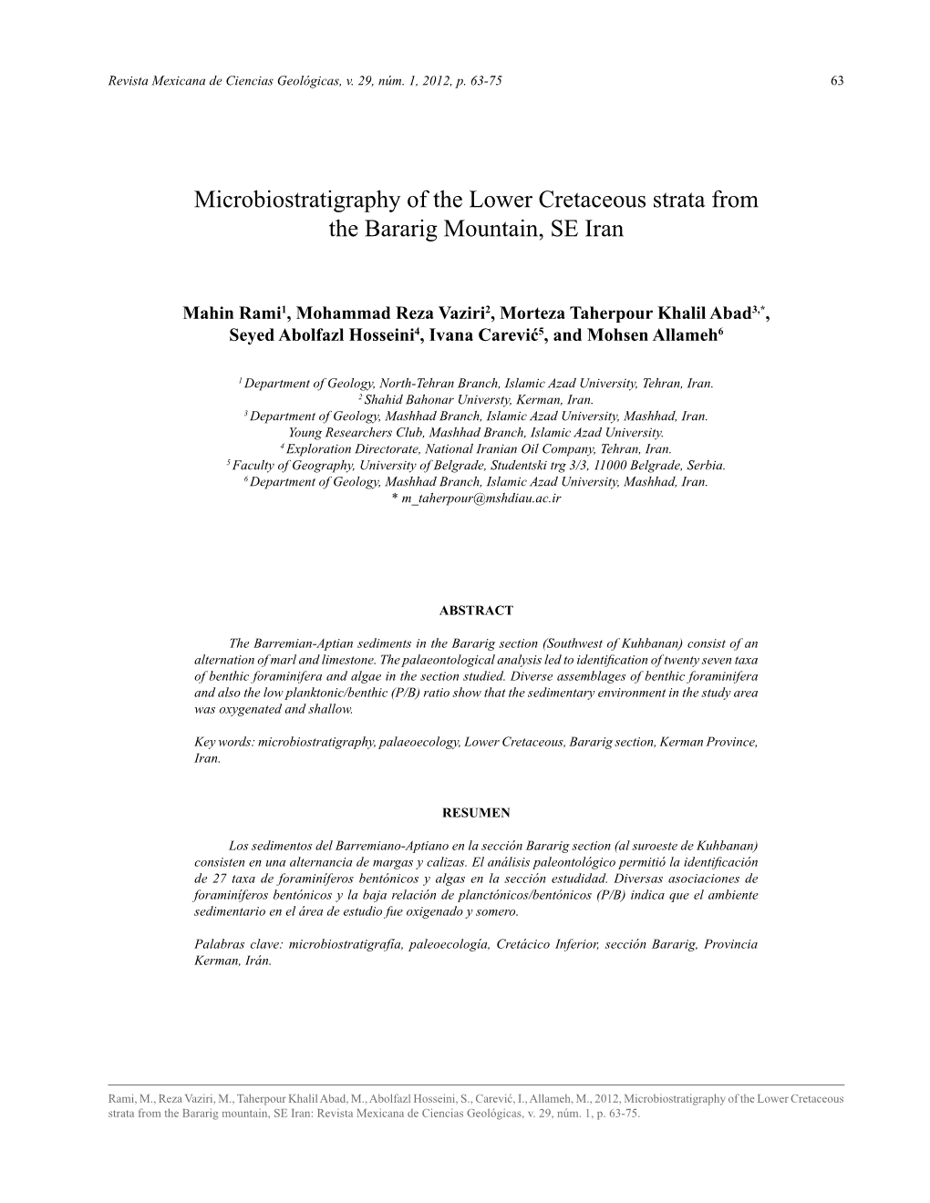 Microbiostratigraphy of the Lower Cretaceous Strata from the Bararig Mountain, SE Iran