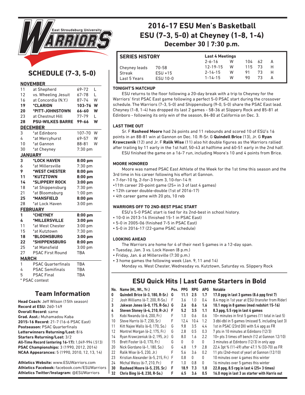 ESU MBB Game Notes Cheyney Dec 30.Indd