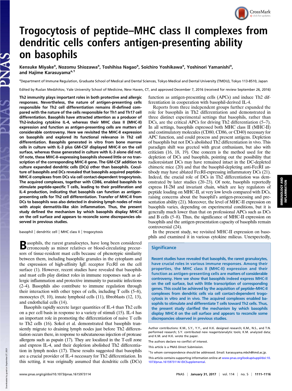 Trogocytosis of Peptide–MHC Class II Complexes from Dendritic Cells Confers Antigen-Presenting Ability on Basophils