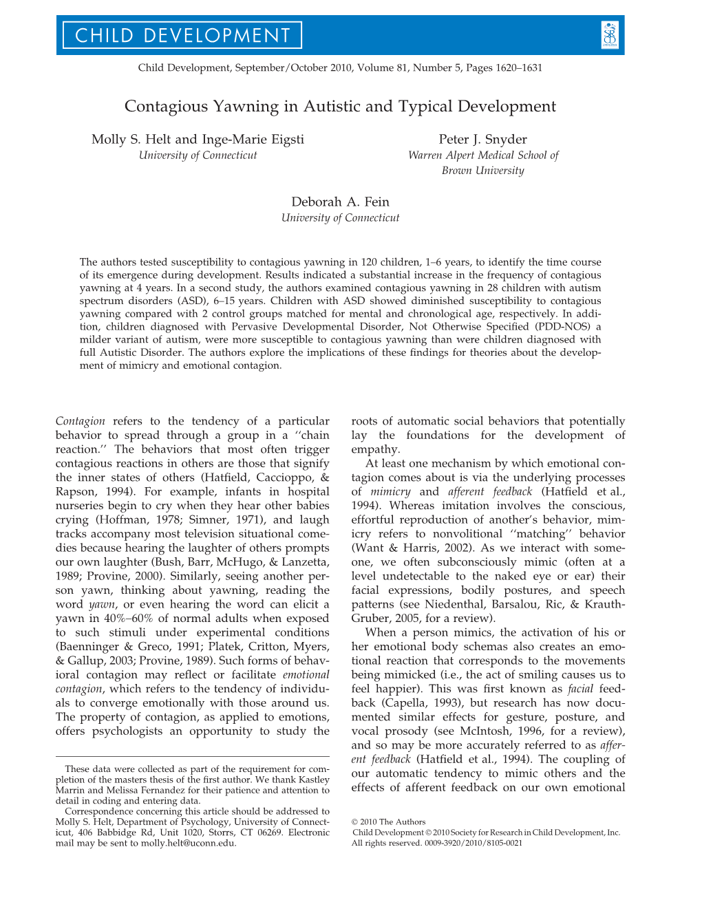 Contagious Yawning in Autistic and Typical Development