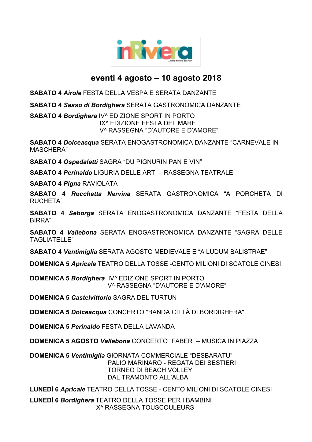 6. Inriviera Eventi 4-10 Agosto