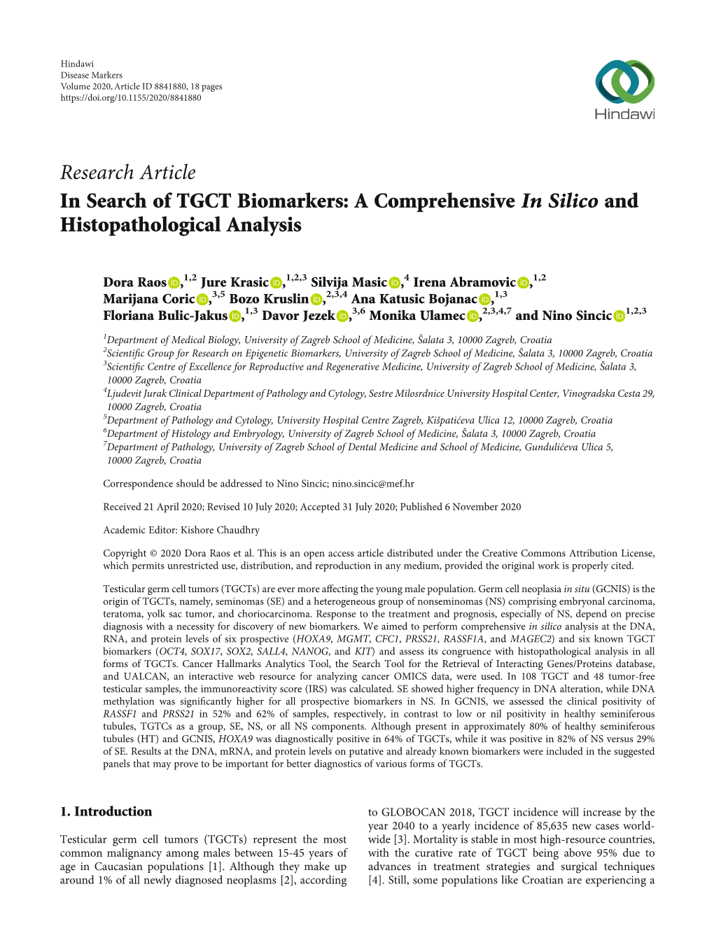 Research Article in Search of TGCT Biomarkers: a Comprehensive in Silico and Histopathological Analysis