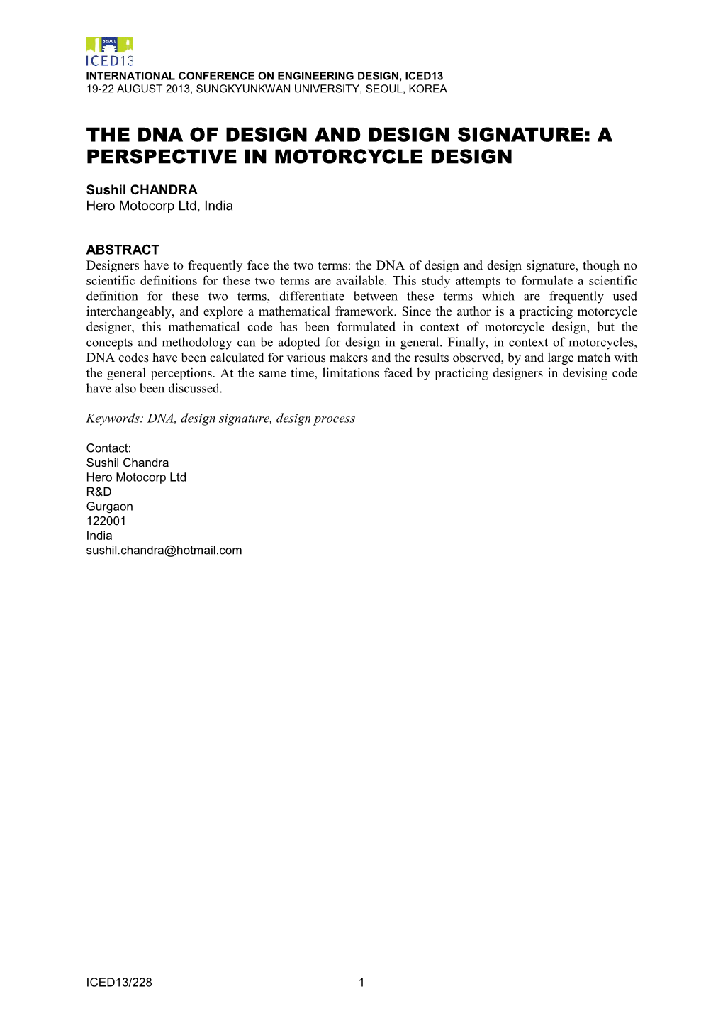 The Dna of Design and Design Signature: a Perspective in Motorcycle Design