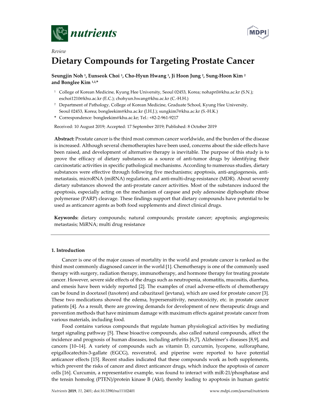 Dietary Compounds for Targeting Prostate Cancer