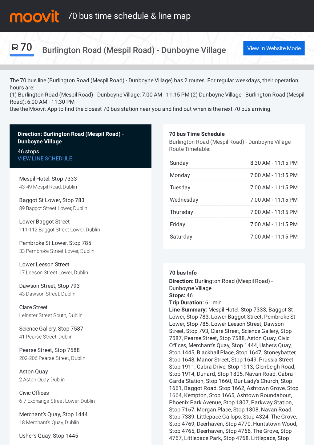 70 Bus Time Schedule & Line Route