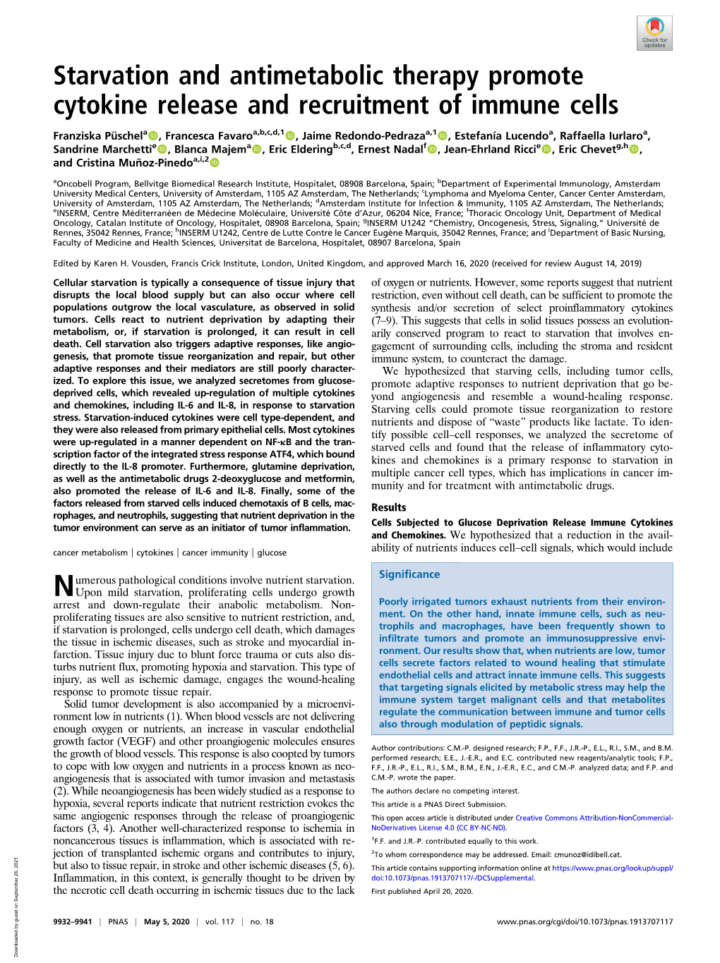 Starvation and Antimetabolic Therapy Promote Cytokine Release and Recruitment of Immune Cells