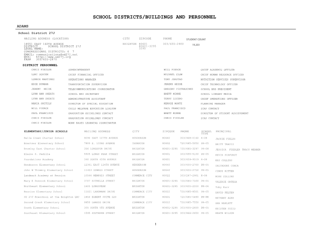 Schools Districts Buildings and Personnel