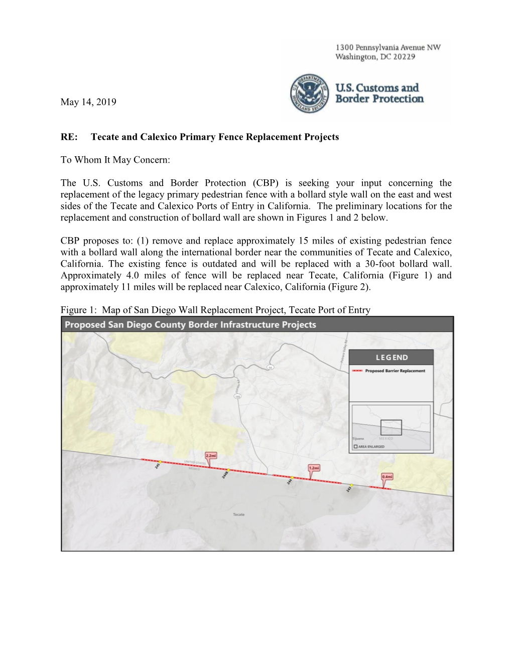 Tecate and Calexico Border Infrastructure Projects Request For