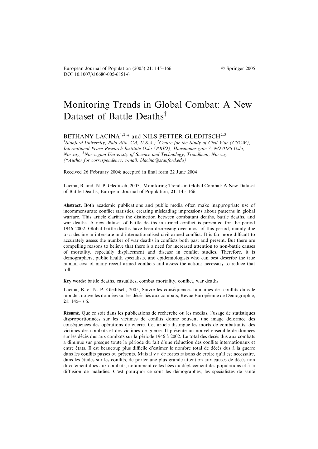 Monitoring Trends in Global Combat: a New Dataset of Battle Deathsz