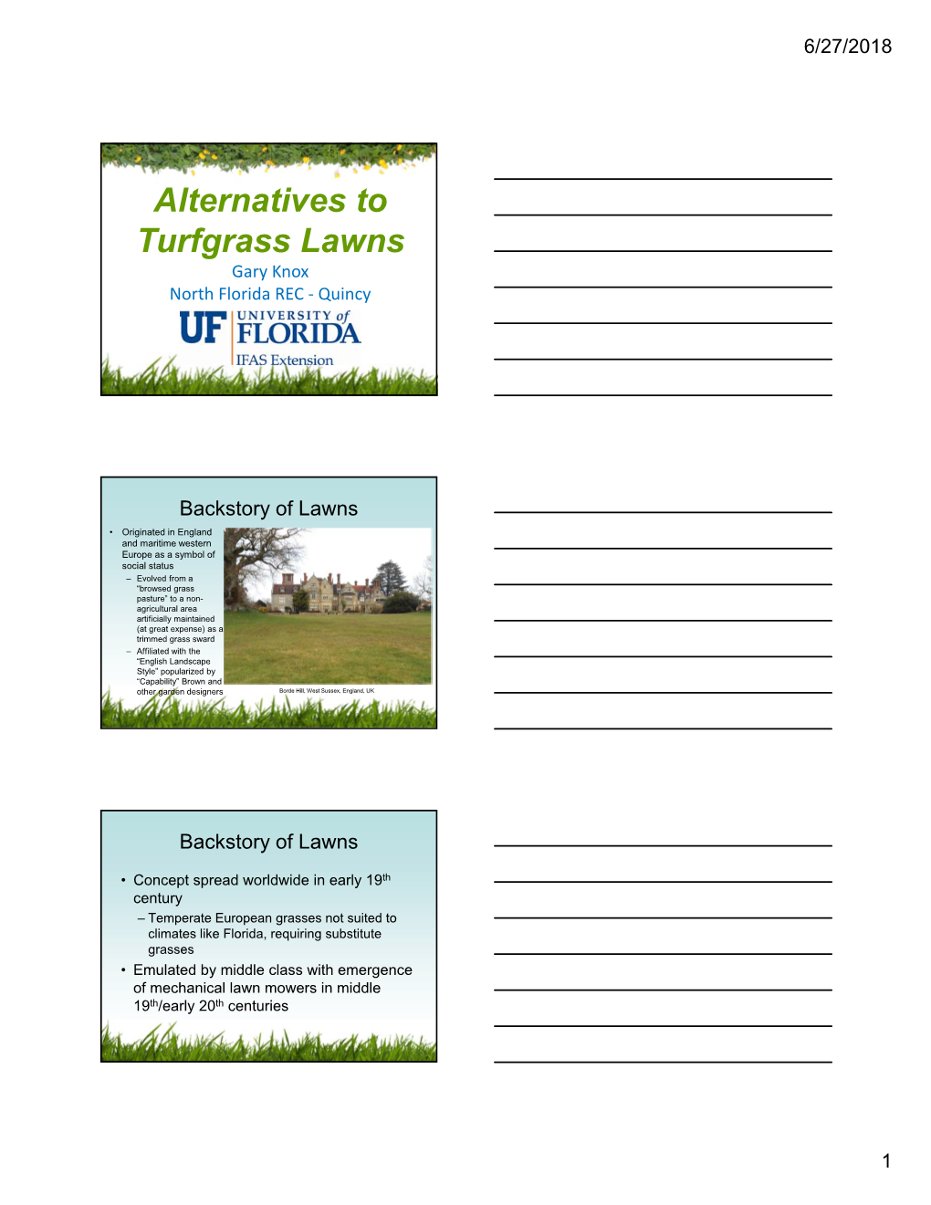 Alternatives to Turfgrass Lawns Gary Knox North Florida REC ‐ Quincy