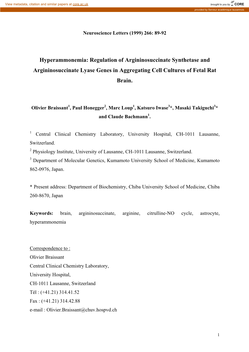 Hyperammonemia: Regulation of Argininosuccinate Synthetase and Argininosuccinate Lyase Genes in Aggregating Cell Cultures of Fetal Rat Brain