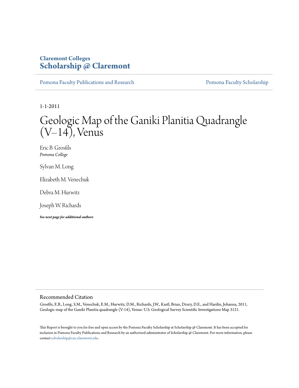 Geologic Map of the Ganiki Planitia Quadrangle (V–14), Venus Eric B