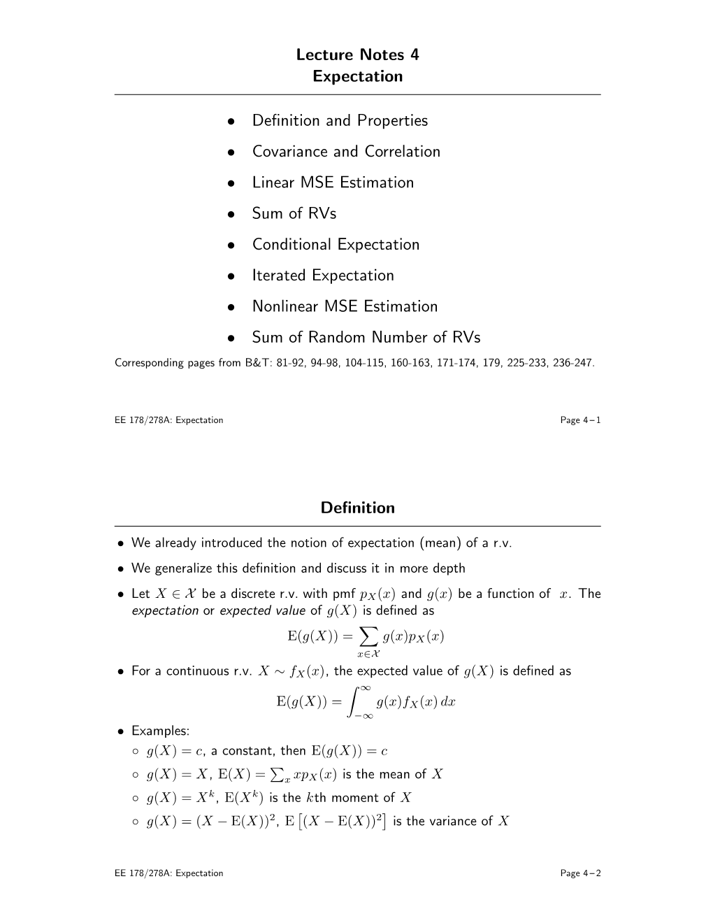 Lecture Notes 4 Expectation • Definition and Properties