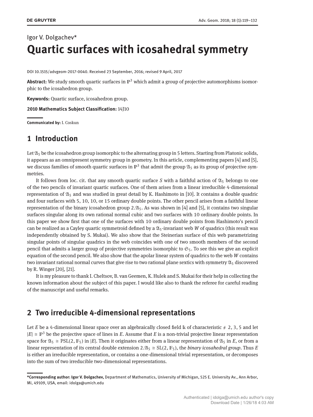 Quartic Surfaces with Icosahedral Symmetry