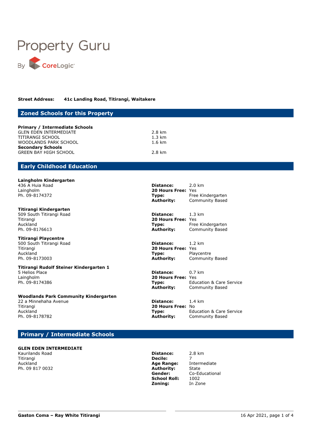 Schools and Schools Zones Relating to a Property