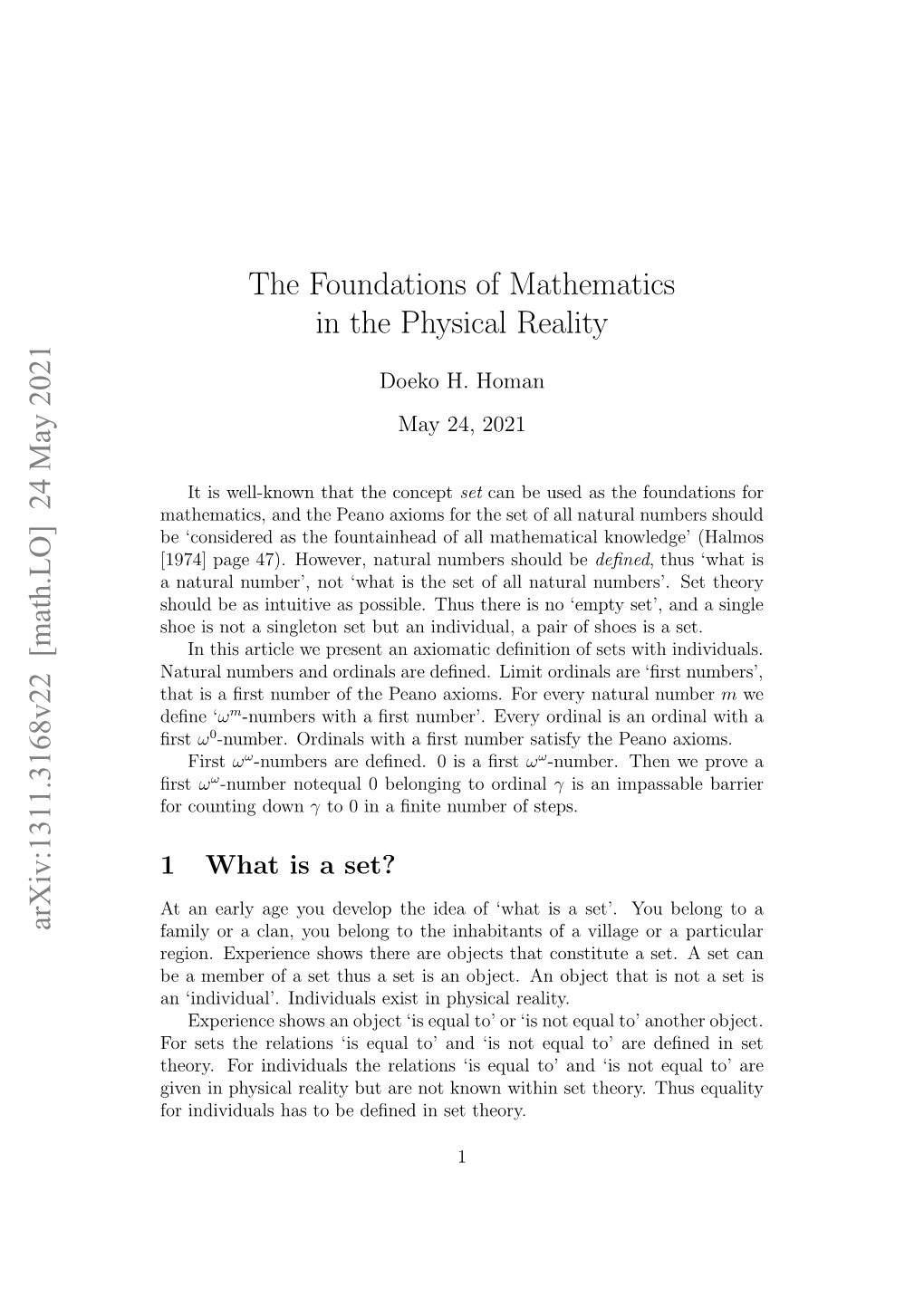 Arxiv:1311.3168V22 [Math.LO] 24 May 2021 the Foundations Of