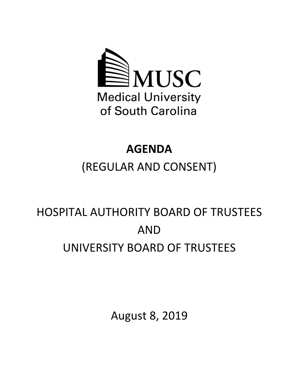 Agenda (Regular and Consent) Hospital Authority Board