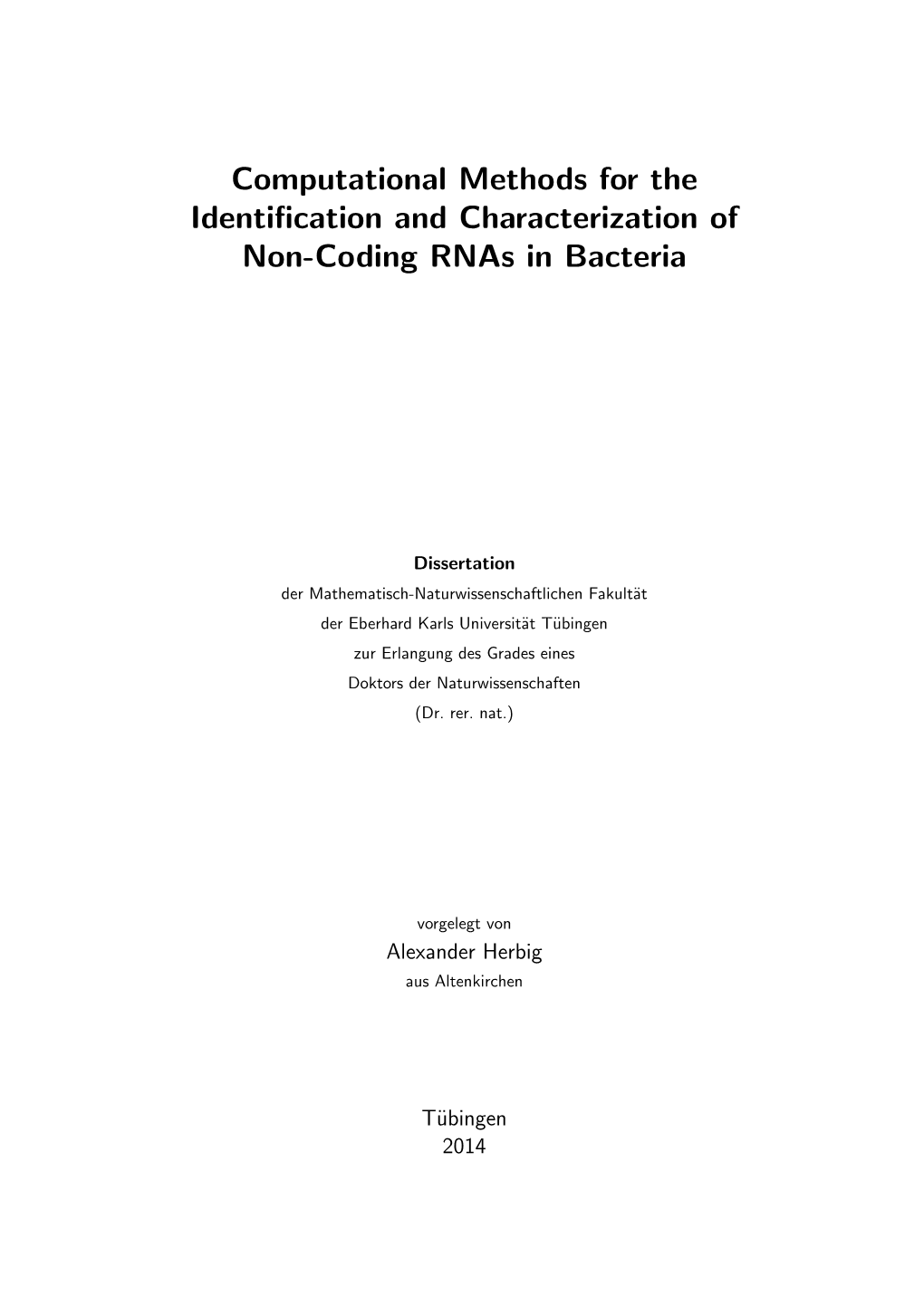 Computational Methods for the Identification and Characterization