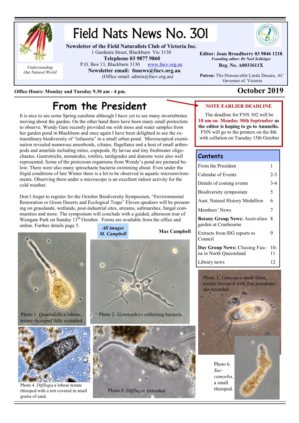 Field Nats News No. 301 Newsletter of the Field Naturalists Club of Victoria Inc