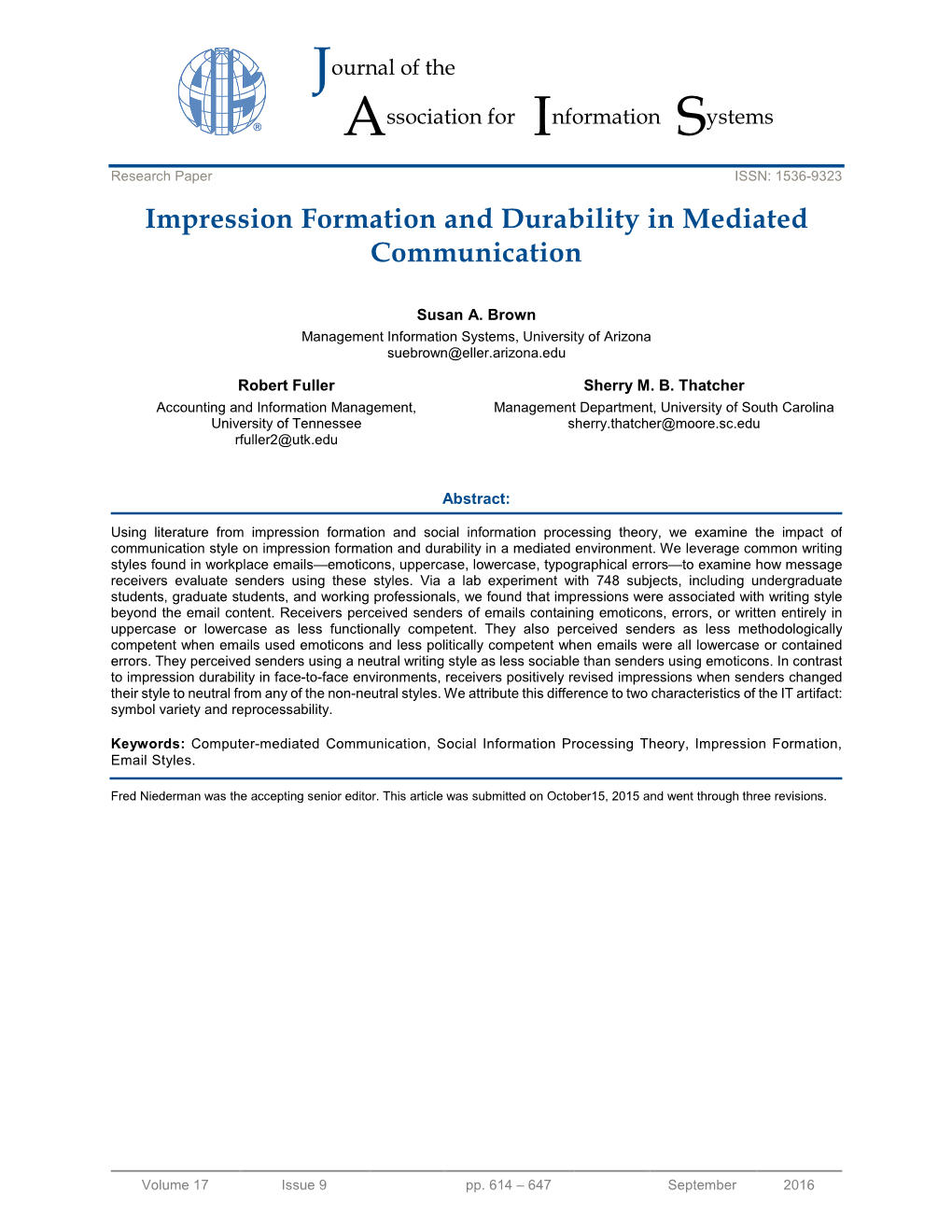 Impression Formation and Durability in Mediated Communication