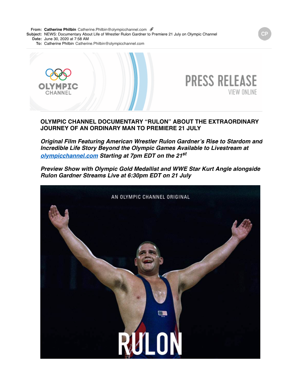 NEWS Documentary About Life of Wrestler Rulon Gardner to Premiere