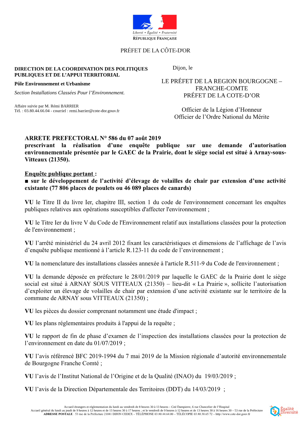 Arrêté Préfectoral Du 07/08/2019 Portant Ouverture
