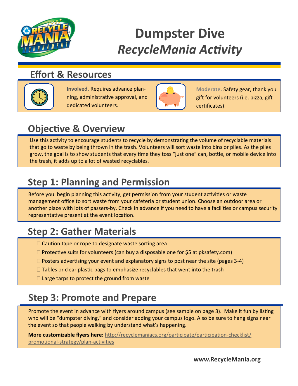 Dumpster Dive Recyclemania Activity