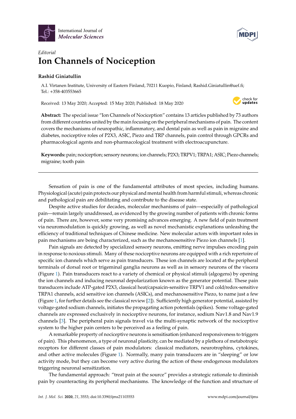 Ion Channels of Nociception