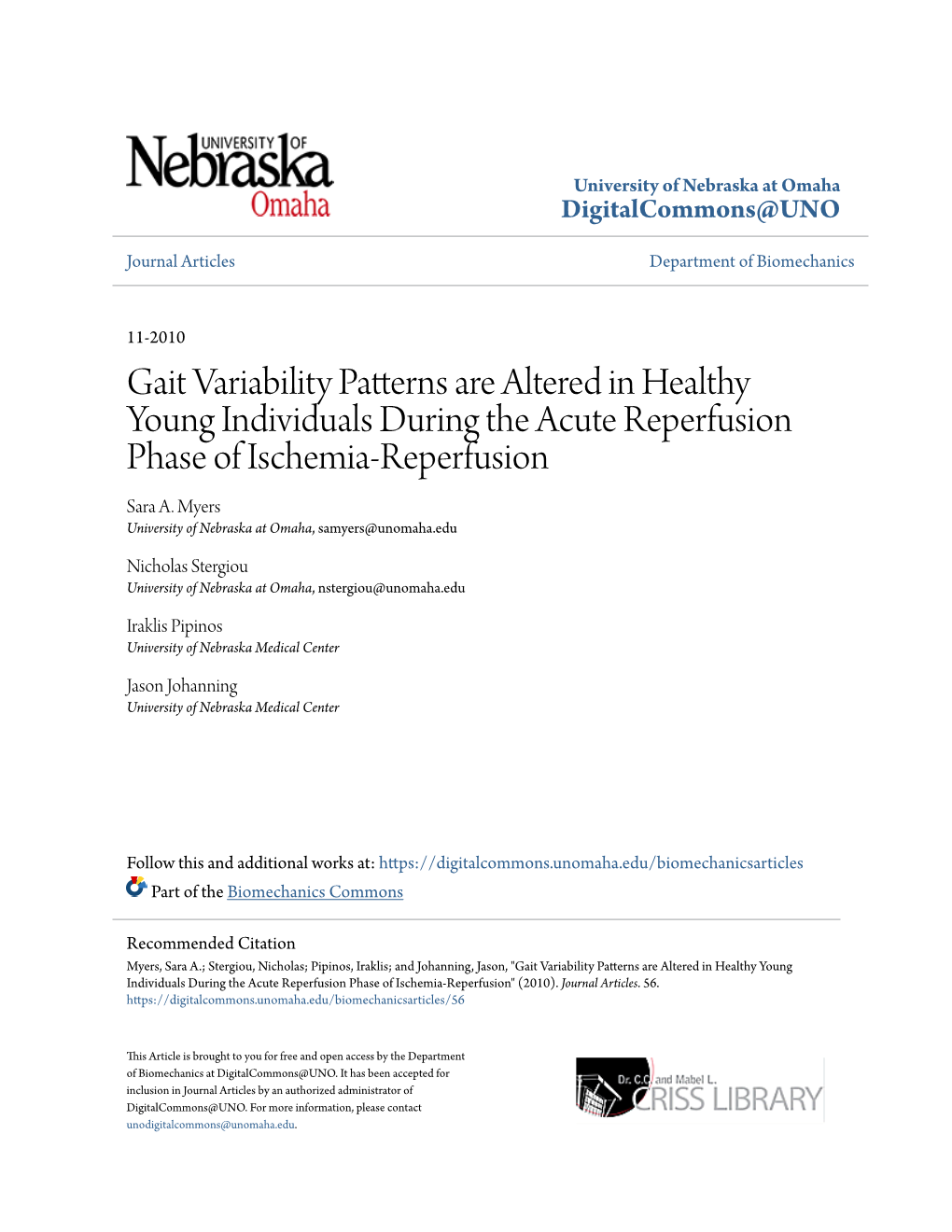 Gait Variability Patterns Are Altered in Healthy Young Individuals During the Acute Reperfusion Phase of Ischemia-Reperfusion Sara A