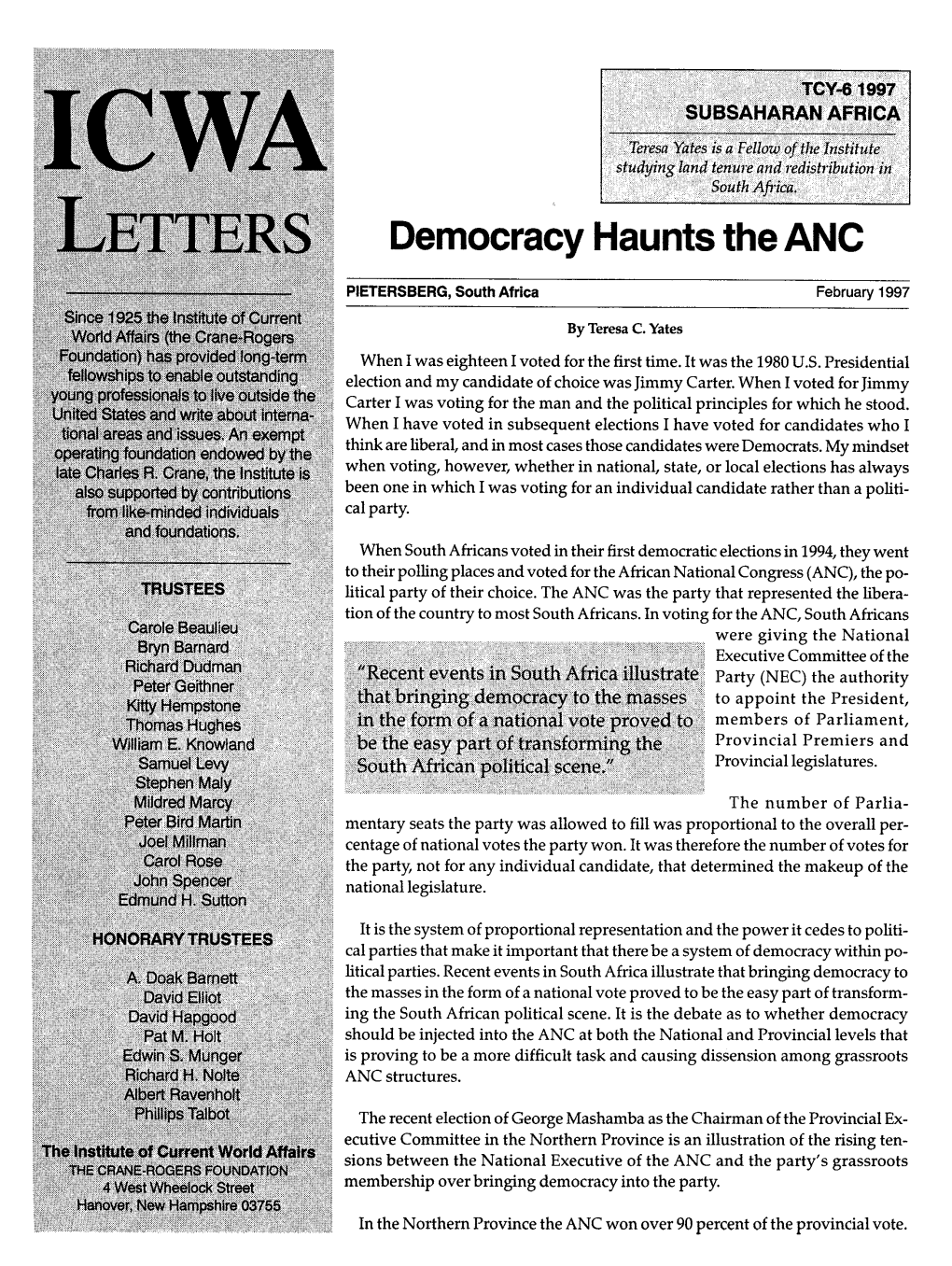 Democracy Haunts the ANC