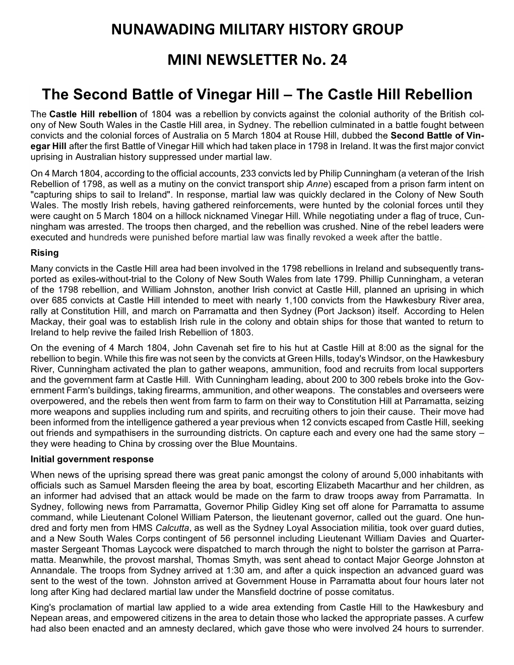 The Castle Hill Rebellion