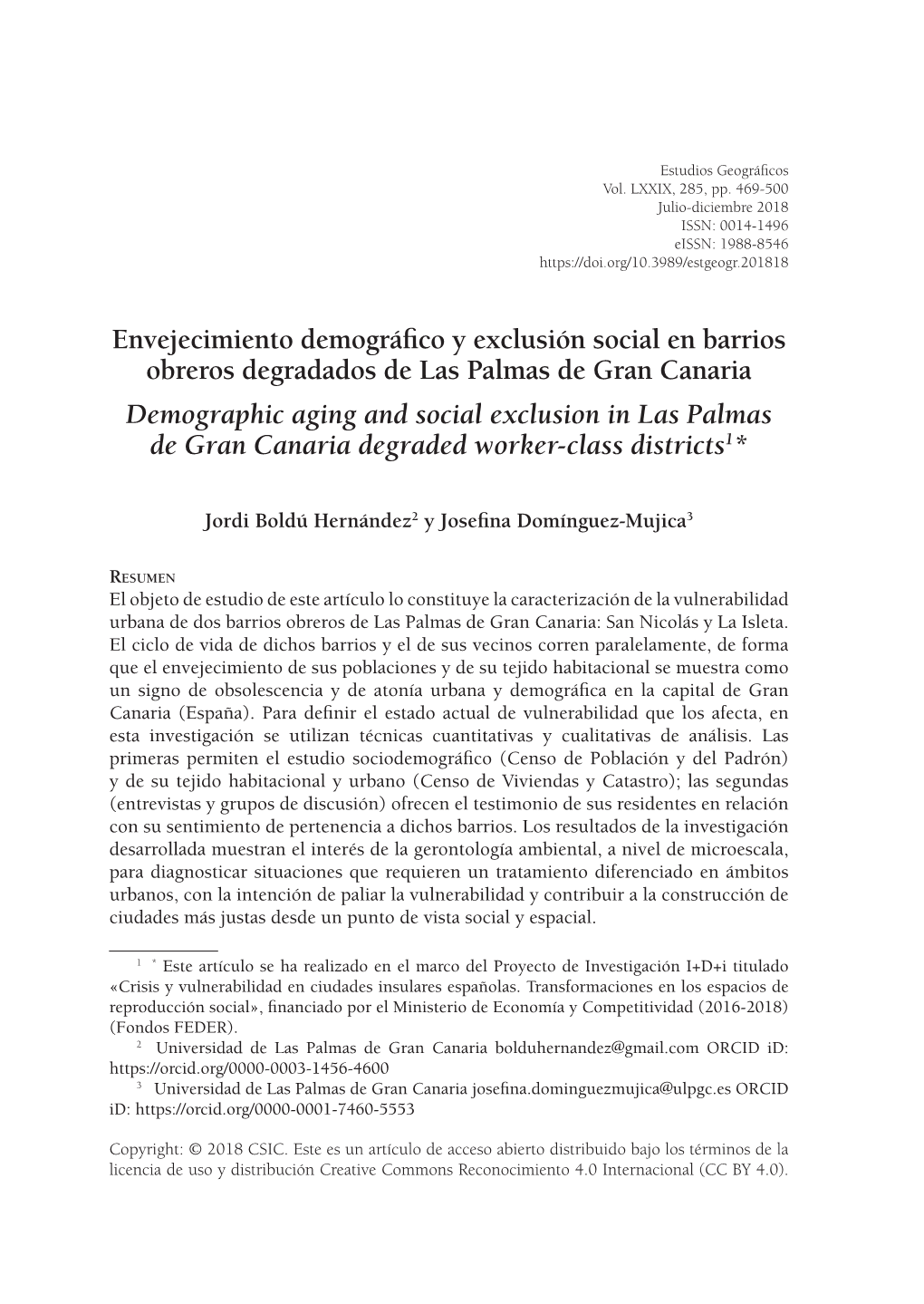 Envejecimiento Demográfico Y Exclusión Social En Barrios