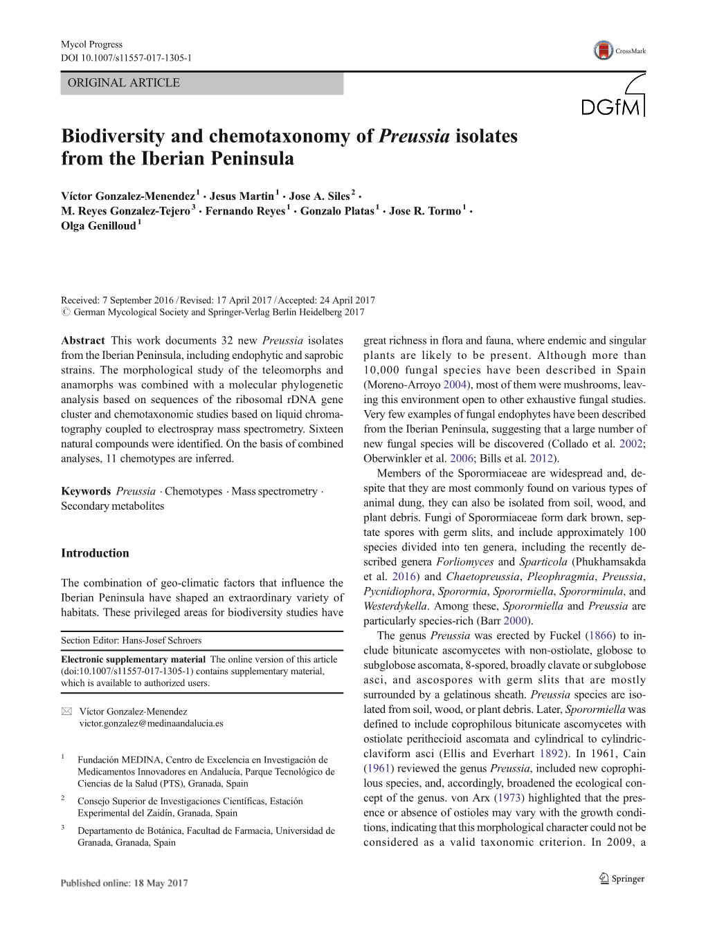 Biodiversity and Chemotaxonomy of Preussia Isolates from the Iberian Peninsula