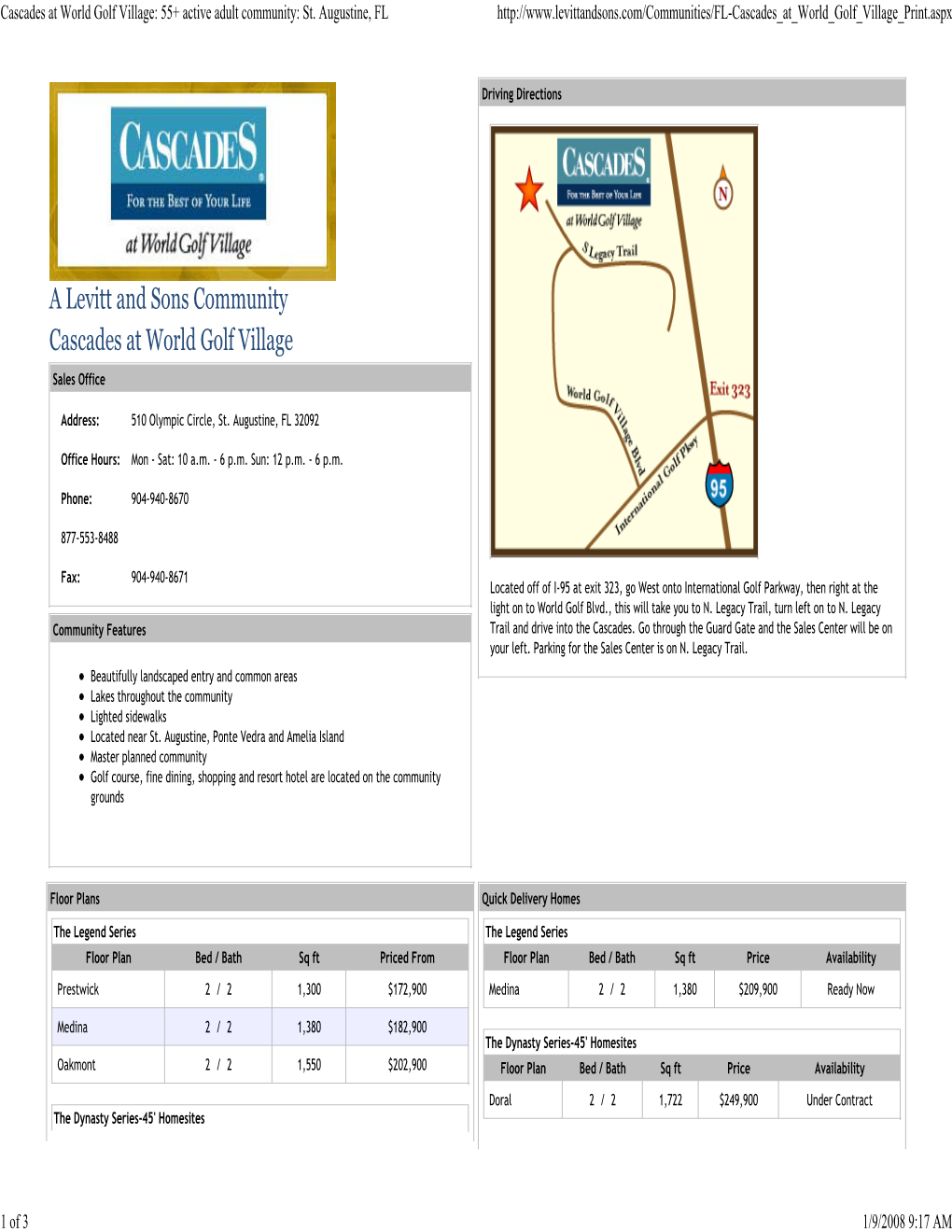 Cascades at World Golf Village: 55+ Active Adult Community: St