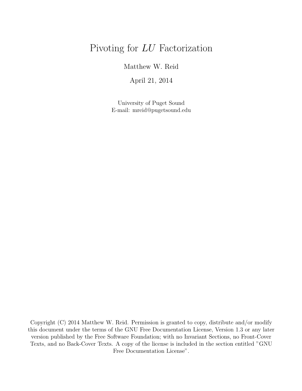 Pivoting for LU Factorization