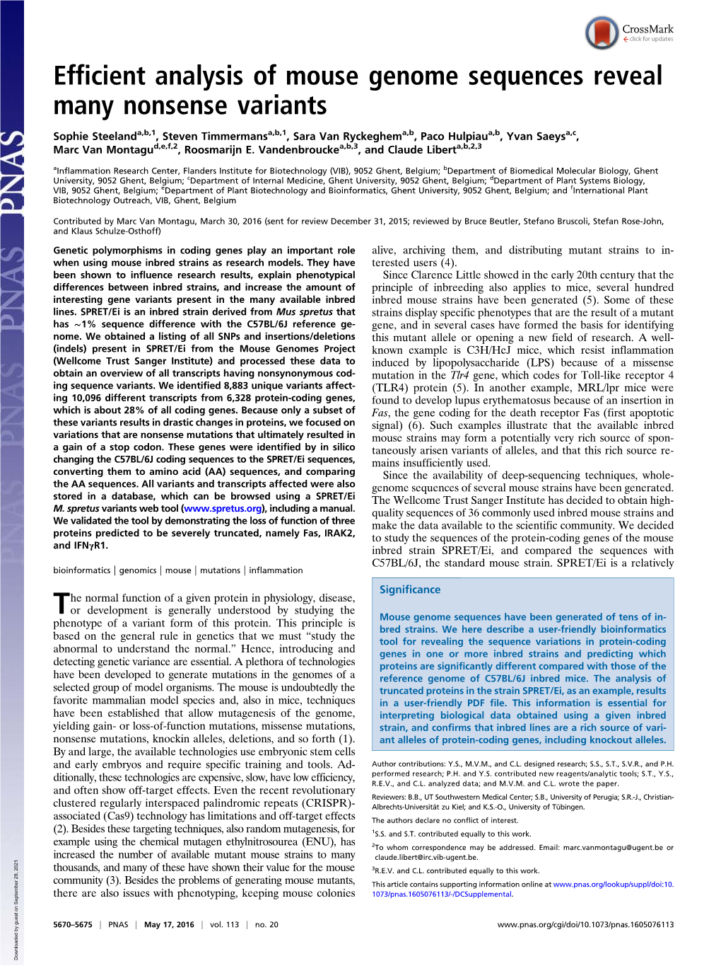 Efficient Analysis of Mouse Genome Sequences Reveal Many Nonsense Variants