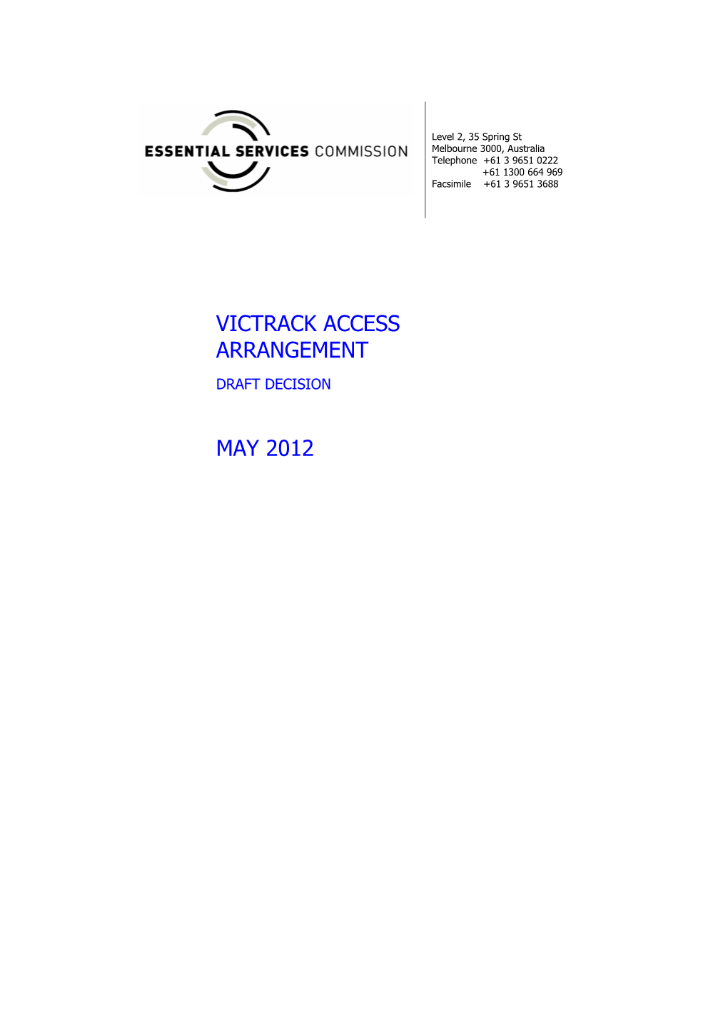Victrack Access Arrangement May 2012