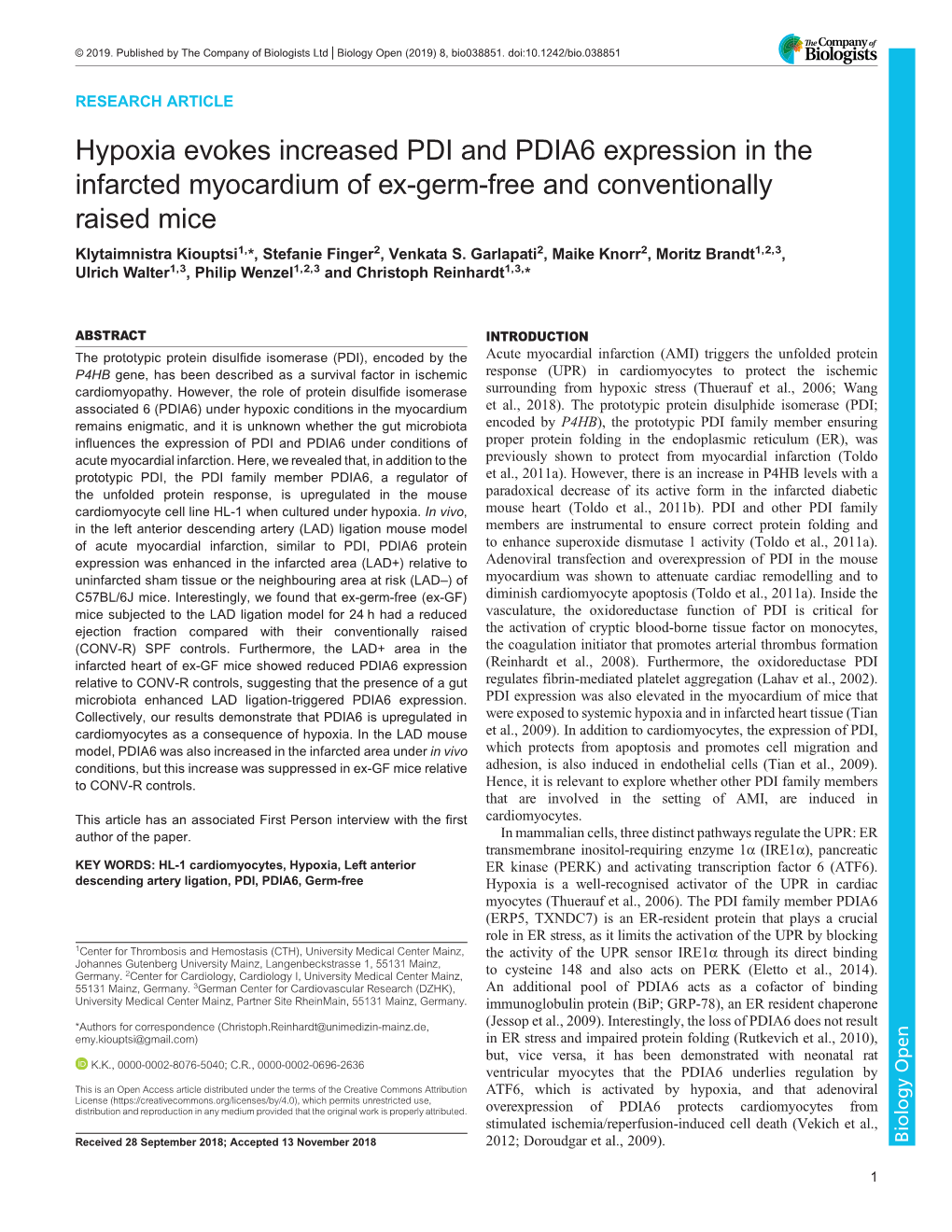 Hypoxia Evokes Increased PDI and PDIA6 Expression in The