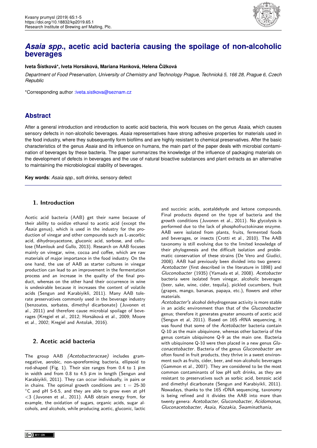 Asaia Spp., Acetic Acid Bacteria Causing the Spoilage of Non-Alcoholic Beverages