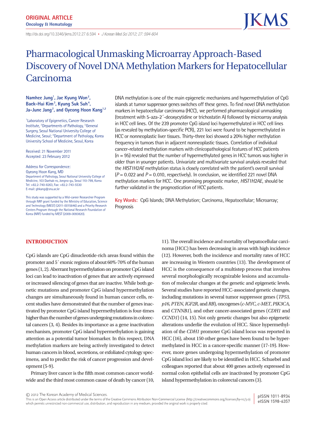 Pharmacological Unmasking Microarray Approach-Based Discovery of Novel DNA Methylation Markers for Hepatocellular Carcinoma