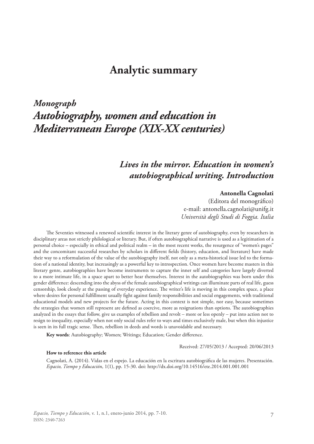 Analytic Summary Autobiography, Women and Education In