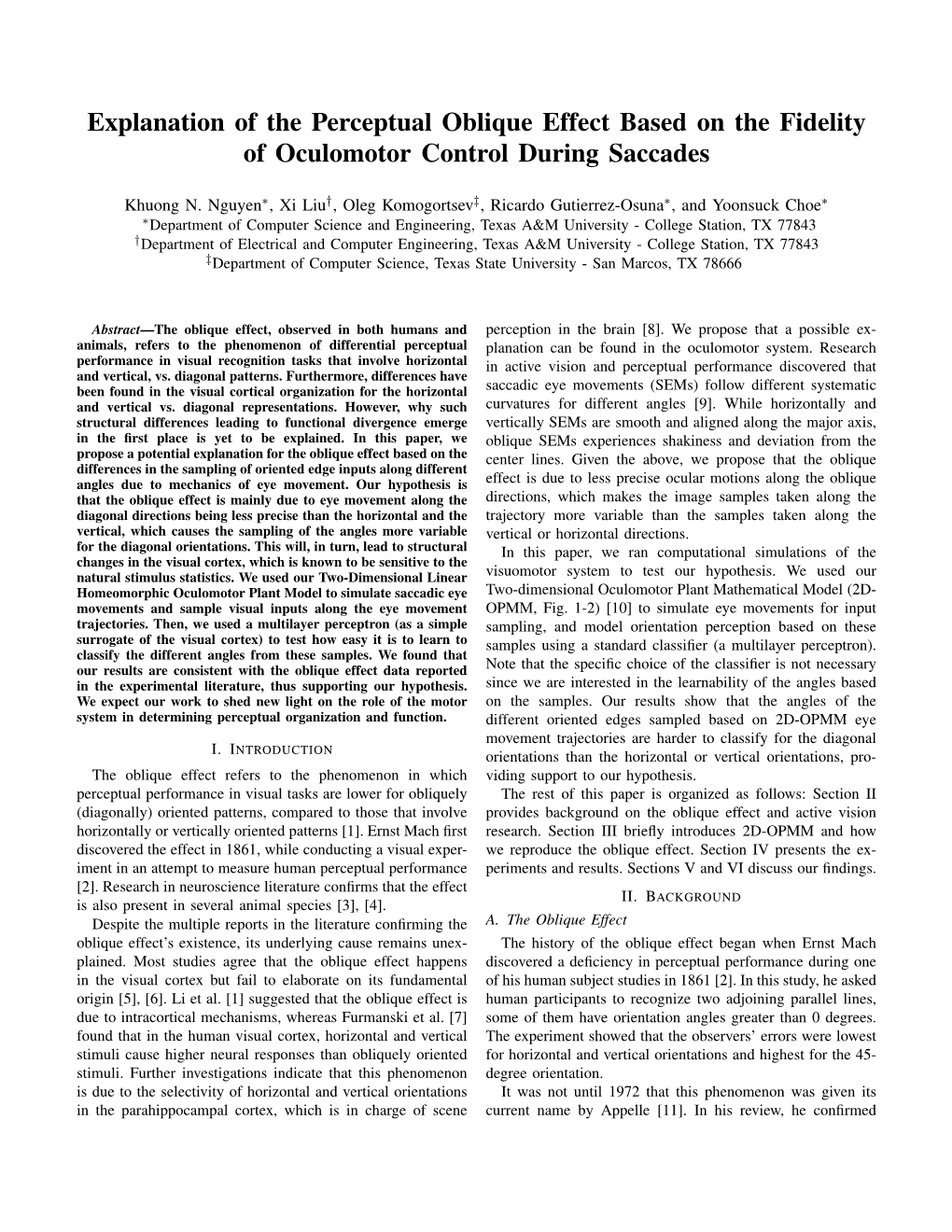 Explanation of the Perceptual Oblique Effect Based on the Fidelity of Oculomotor Control During Saccades