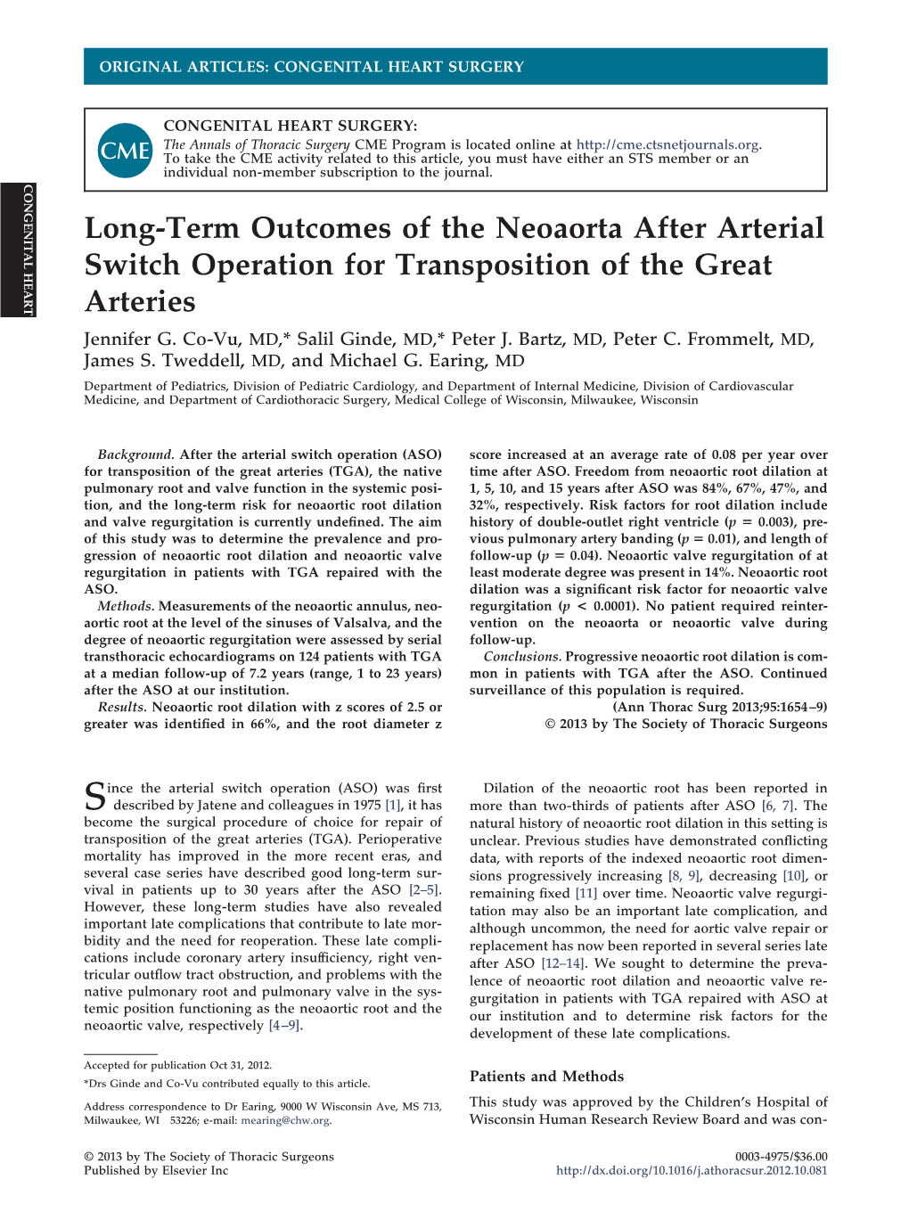 Long-Term Outcomes of the Neoaorta After Arterial Switch Operation for Transposition of the Great Arteries Jennifer G