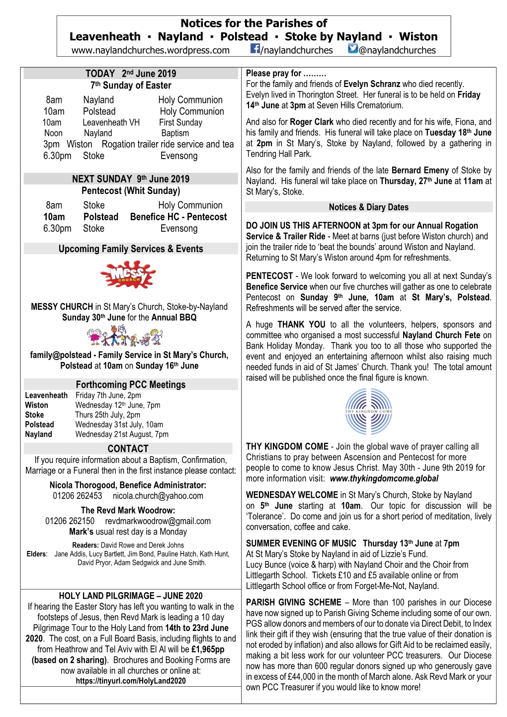 Notices for the Parishes of Leavenheath Nayland Polstead