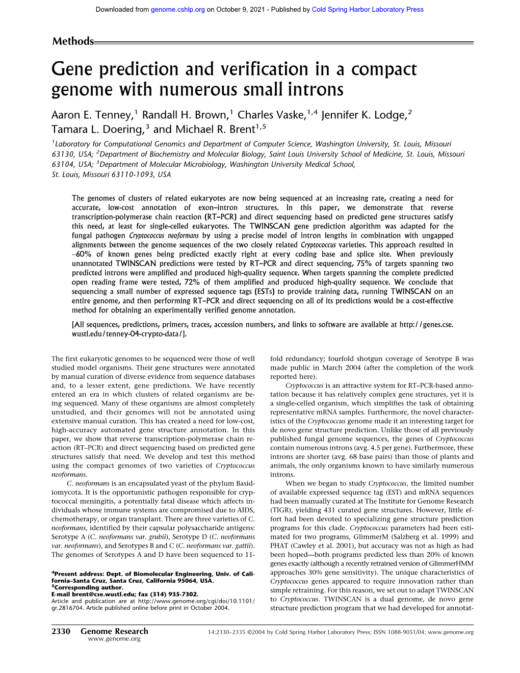 Gene Prediction and Verification in a Compact Genome with Numerous Small Introns