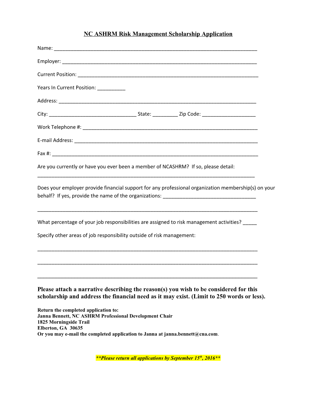 Roy Hinson Risk Management Scholarship Application