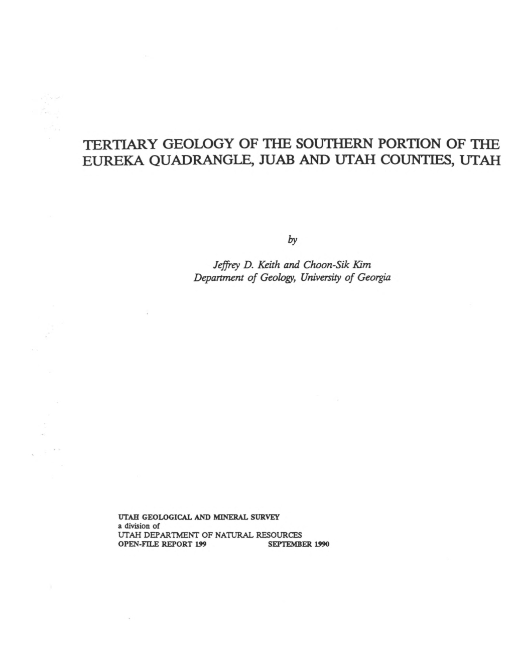 Tertiary Geology of the Southern Portion of the Eureka Quadrangle, Juab and Utah Counties, Utah