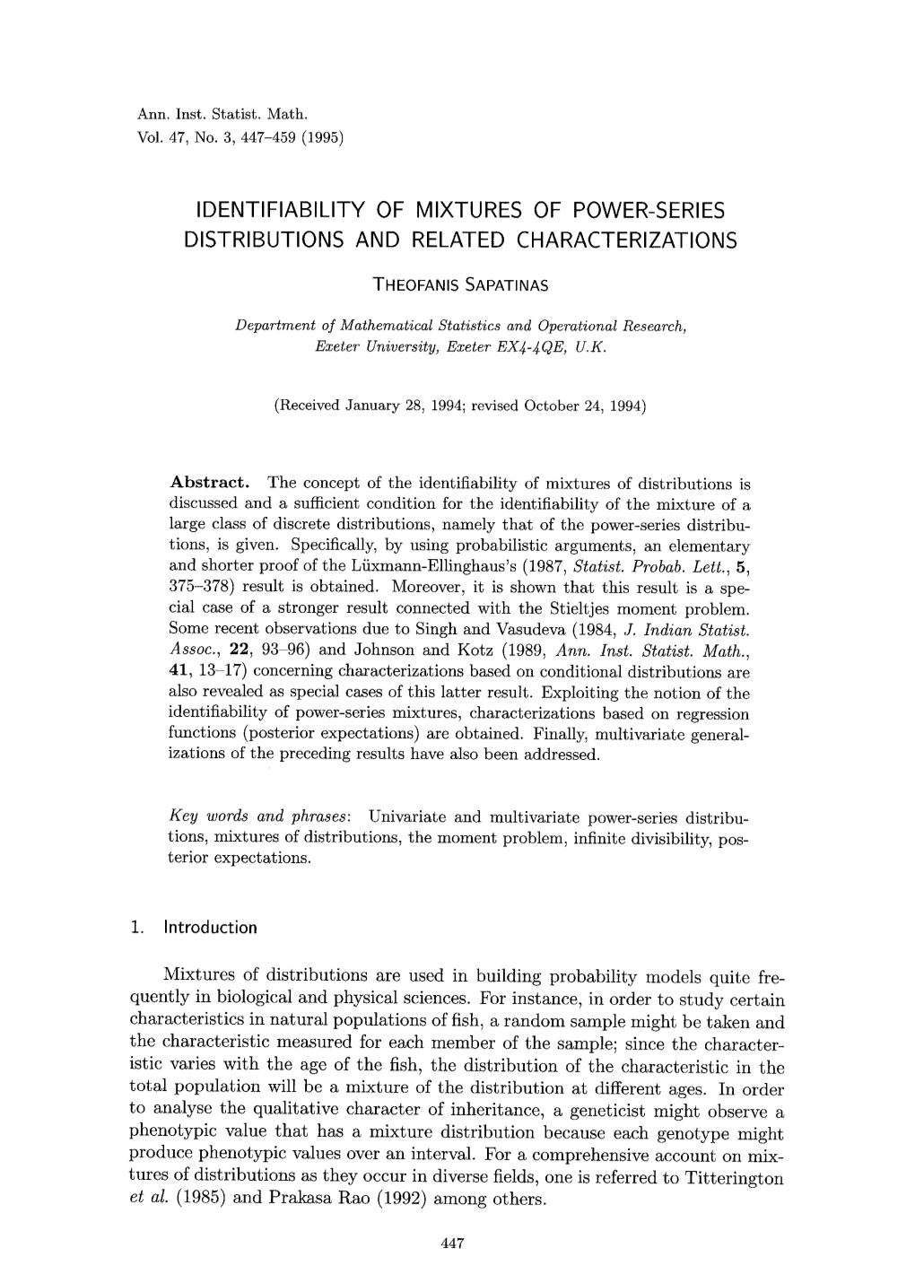 Identifiability of Mixtures of Power-Series Distributions and Related Characterizations